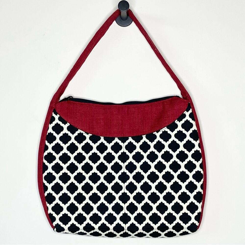 LISA LILL STUDIO red, black & cream fabric shoulder bag purse - Picture 2 of 4